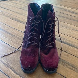 Maroon Velvet Heeled Booties